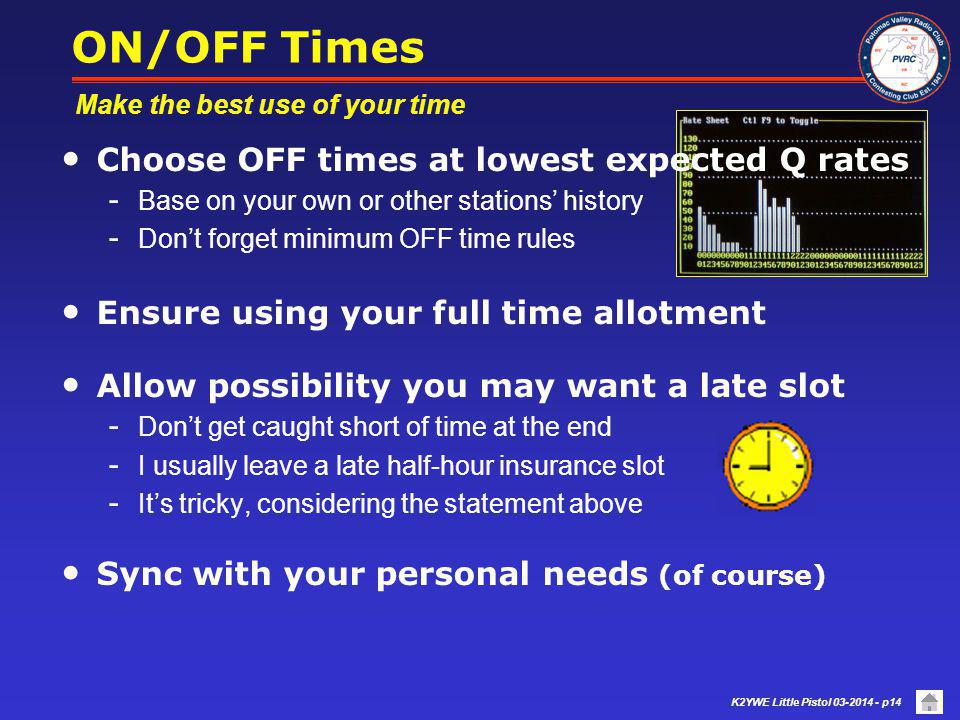 ON/OFF Times Choose OFF times at lowest expected Q rates