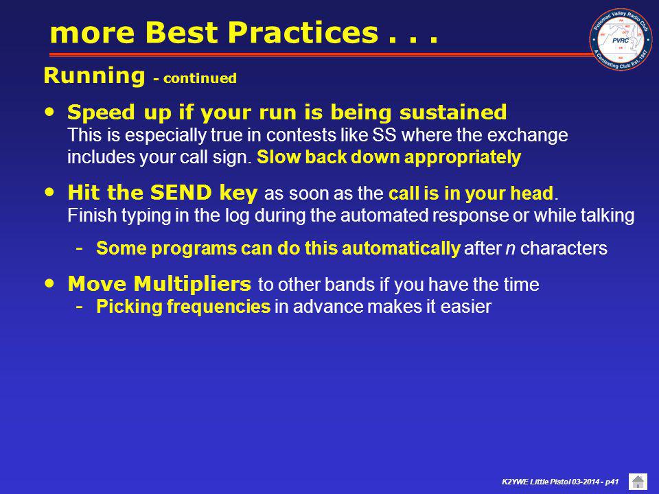 more Best Practices Running - continued