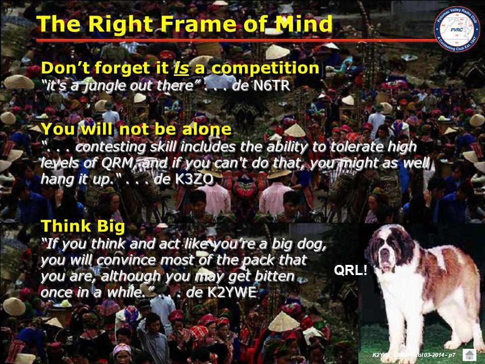 The Right Frame of Mind Don’t forget it is a competition
