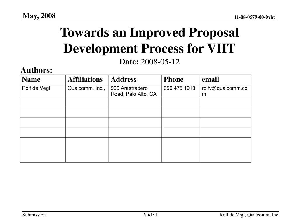 Towards an Improved Proposal Development Process for VHT