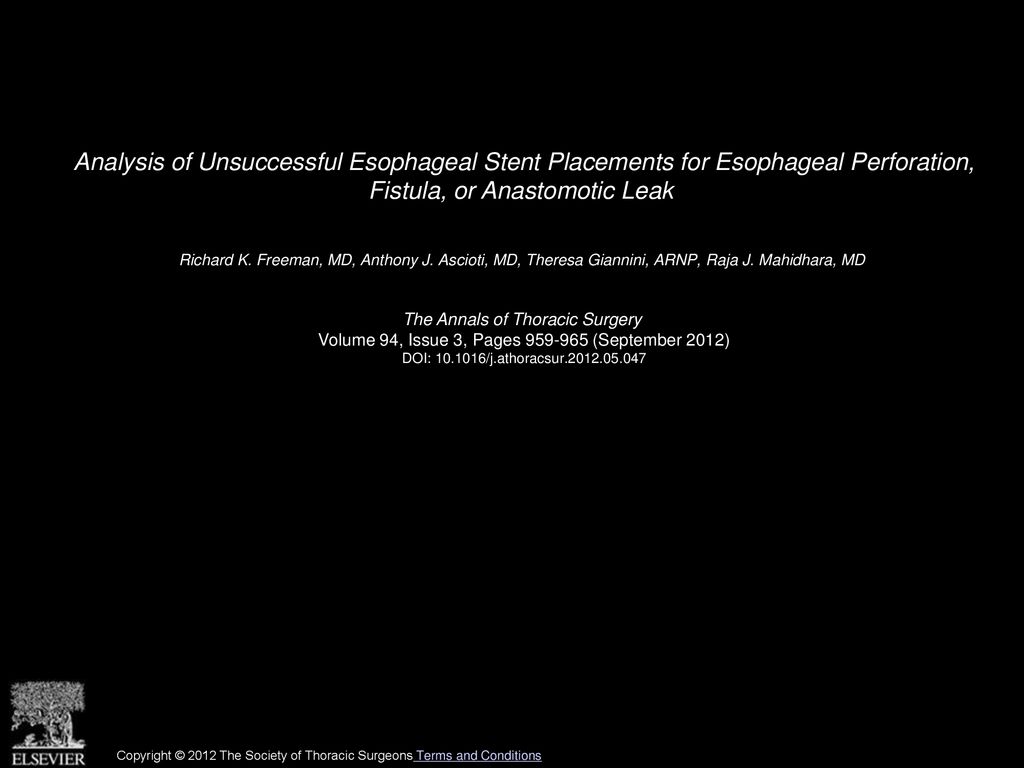 Analysis of Unsuccessful Esophageal Stent Placements for Esophageal Perforation, Fistula, or Anastomotic Leak