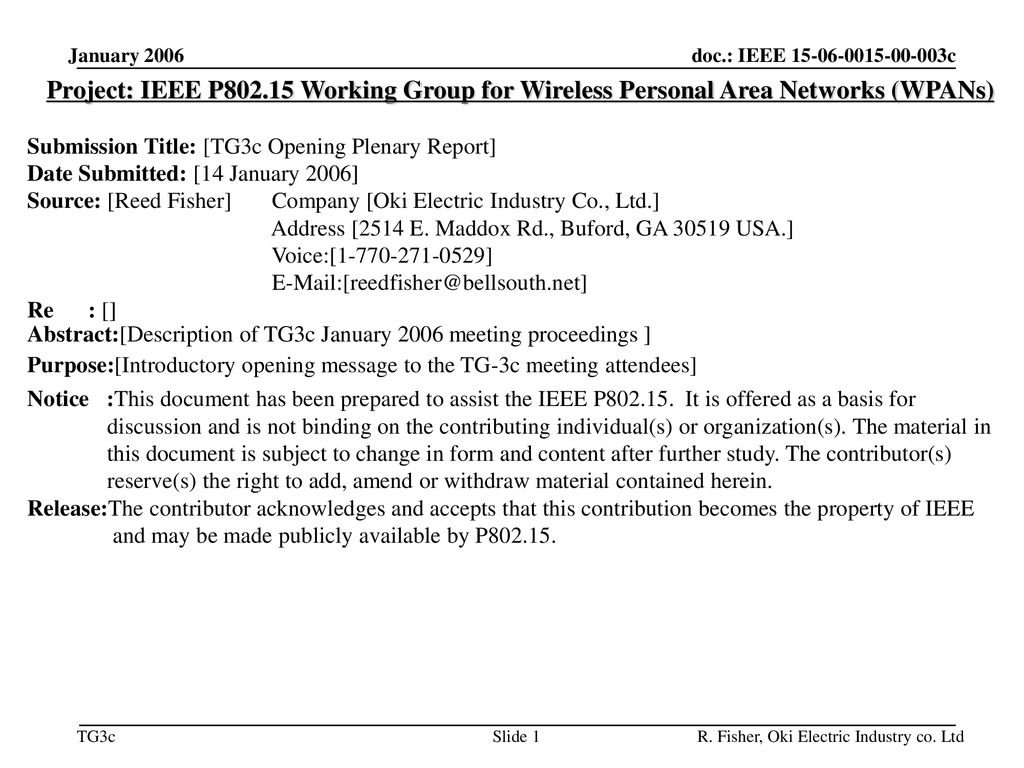 平成30年11月 doc.: IEEE /424r1. January Project: IEEE P Working Group for Wireless Personal Area Networks (WPANs)