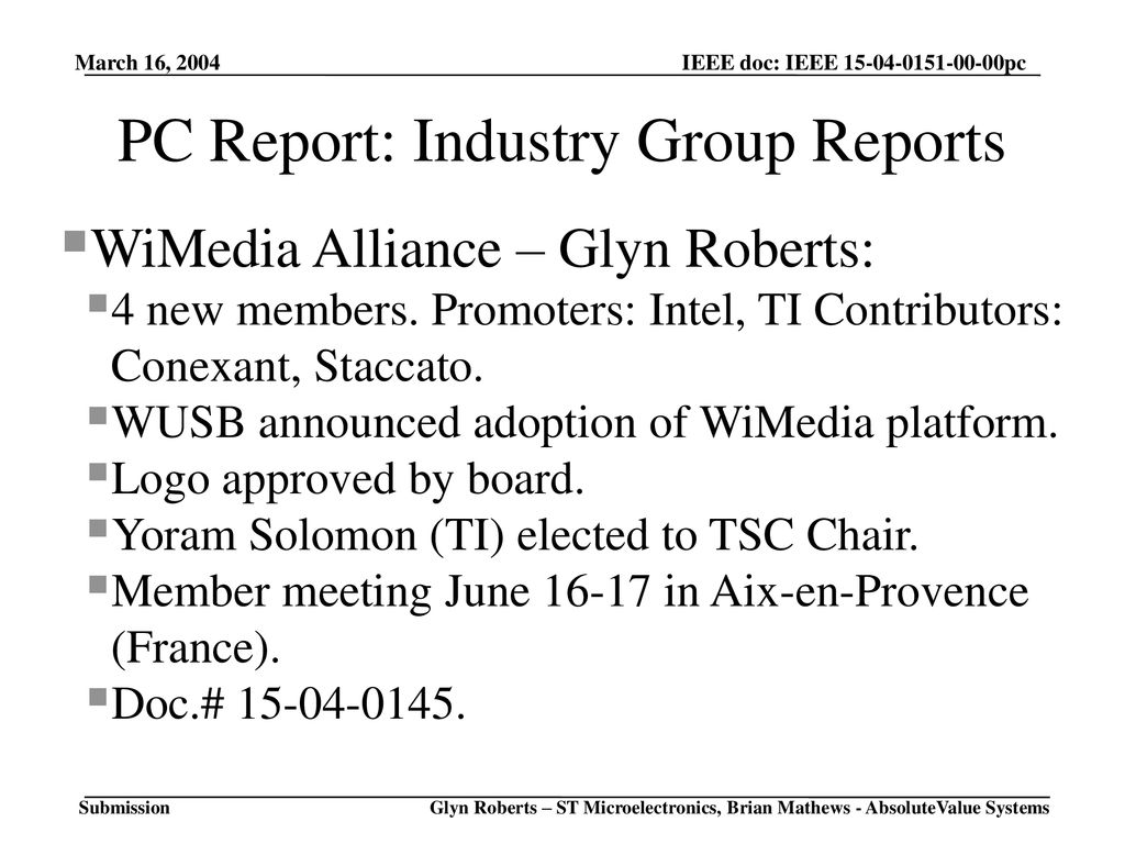 PC Report: Industry Group Reports