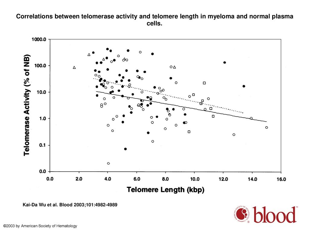 Correlations between telomerase activity and telomere length in myeloma and normal plasma cells.