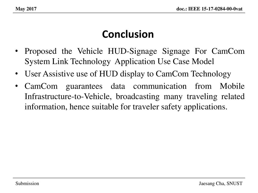 Conclusion Proposed the Vehicle HUD-Signage Signage For CamCom System Link Technology Application Use Case Model.