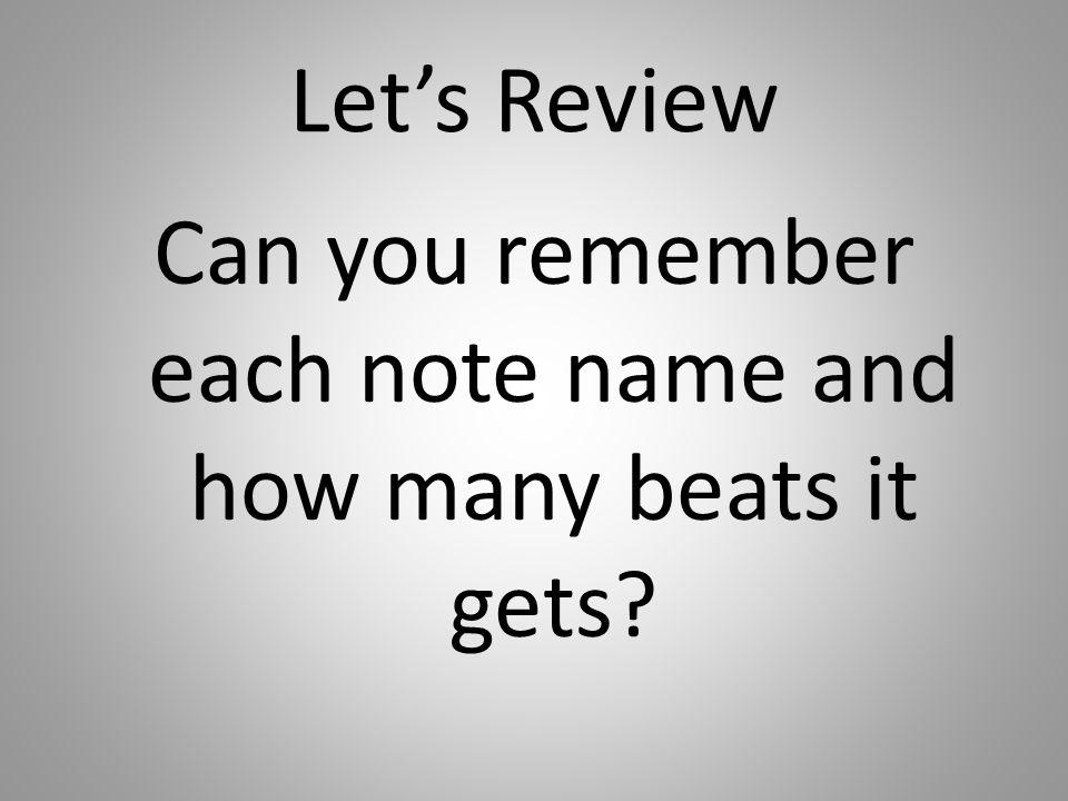 Can you remember each note name and how many beats it gets