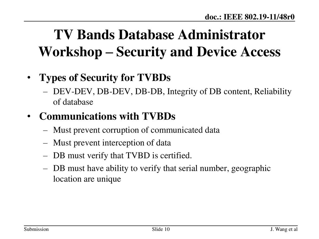 TV Bands Database Administrator Workshop – Security and Device Access