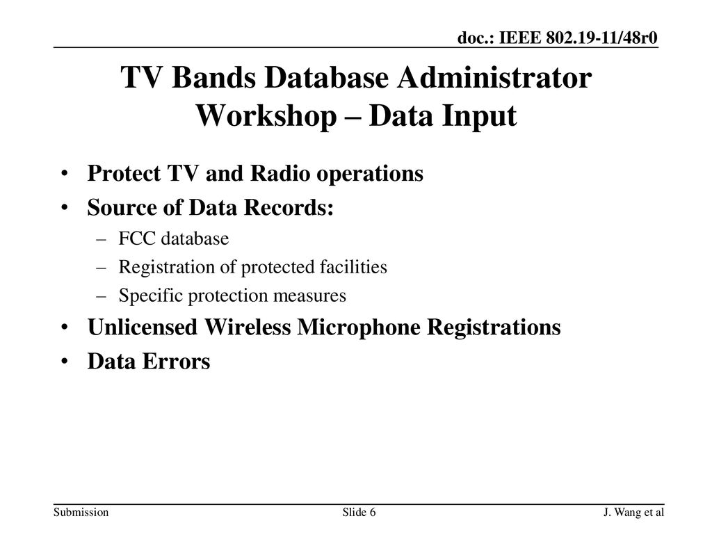 TV Bands Database Administrator Workshop – Data Input