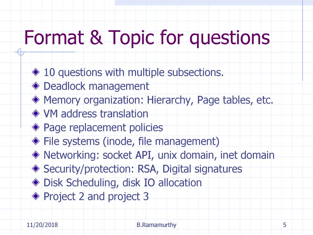 Format & Topic for questions