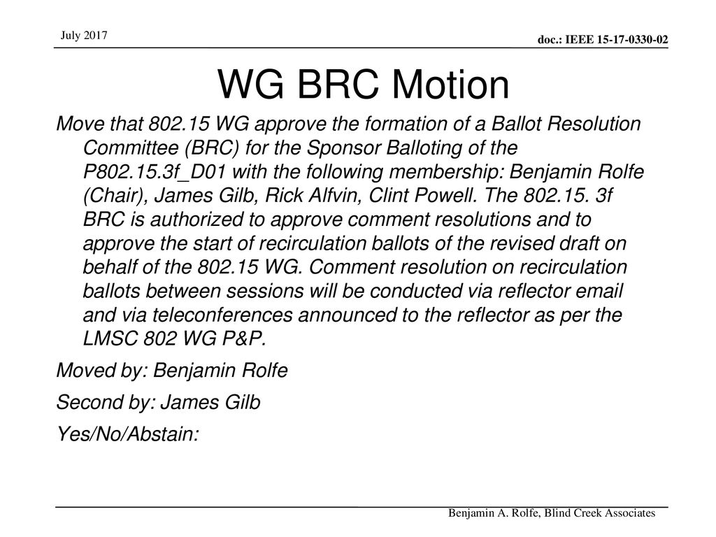 WG BRC Motion