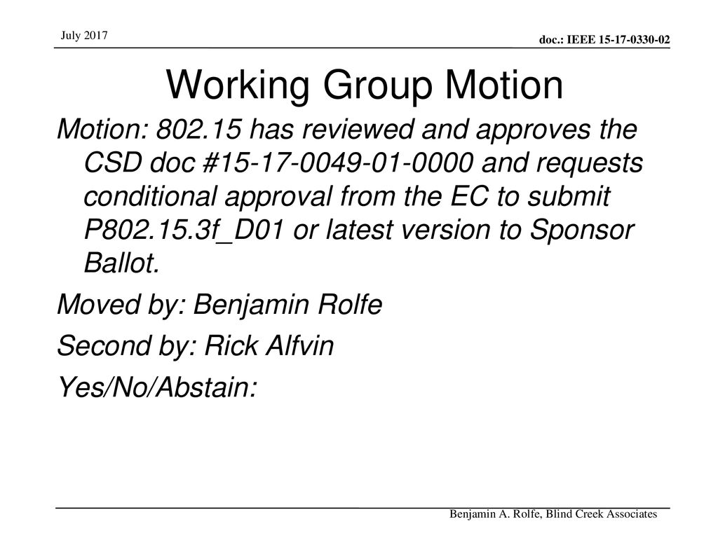 Working Group Motion