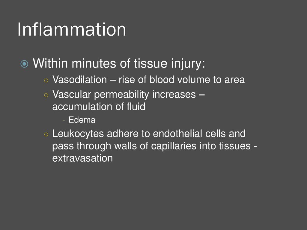 Inflammation Within minutes of tissue injury: