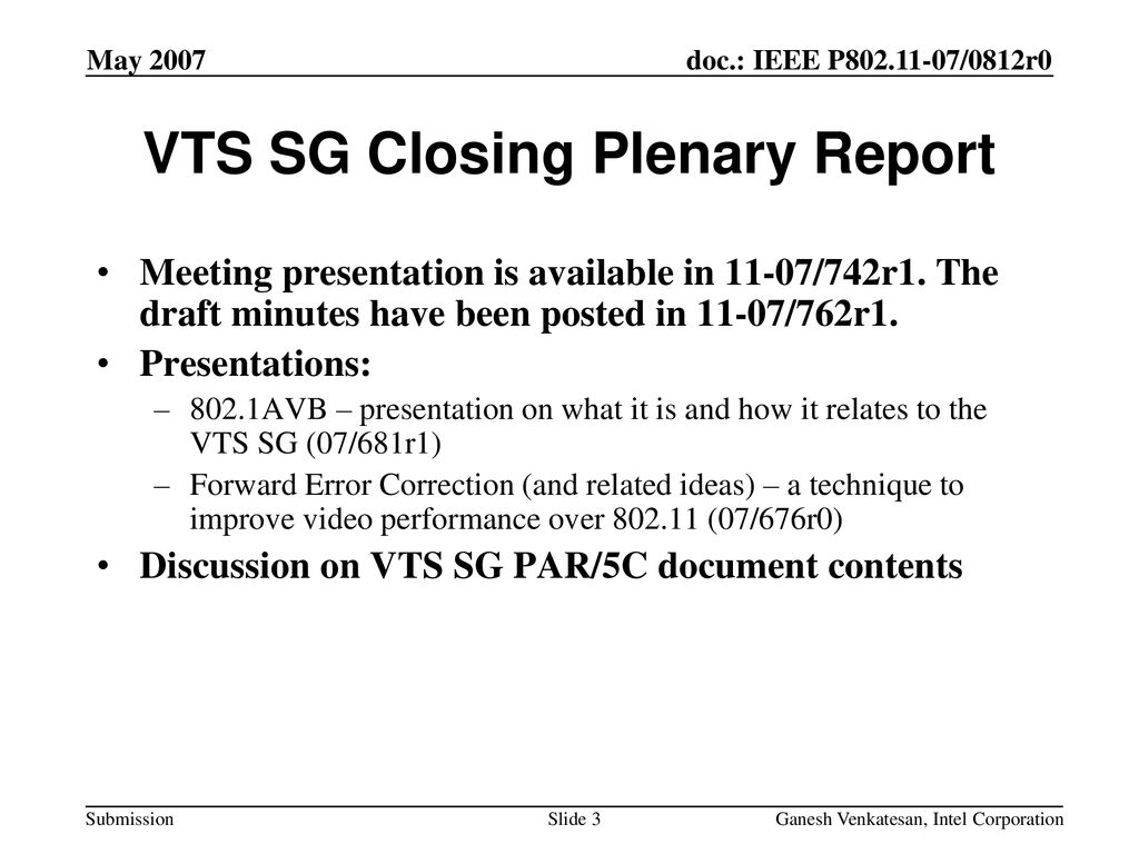 VTS SG Closing Plenary Report