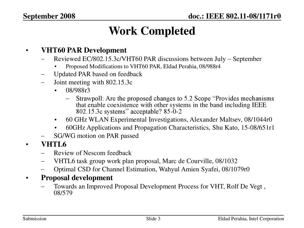Work Completed September 2008 VHT60 PAR Development VHTL6