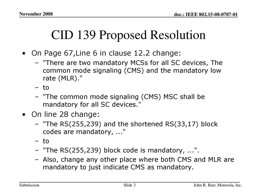 CID 139 Proposed Resolution