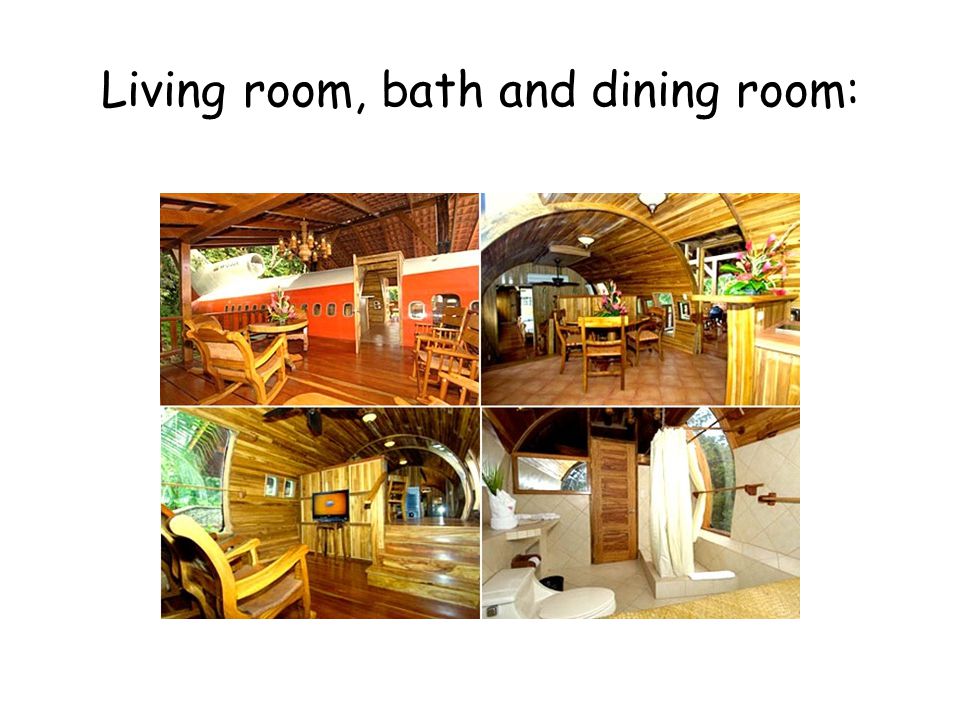 Living room, bath and dining room: