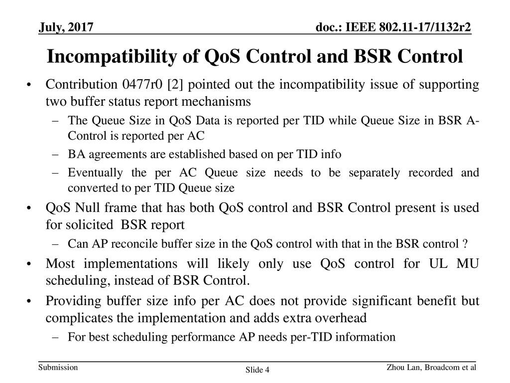 Incompatibility of QoS Control and BSR Control