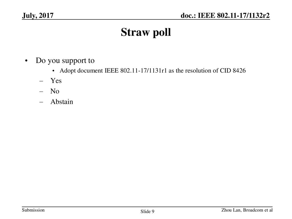 Straw poll Do you support to July, 2017 Yes No Abstain