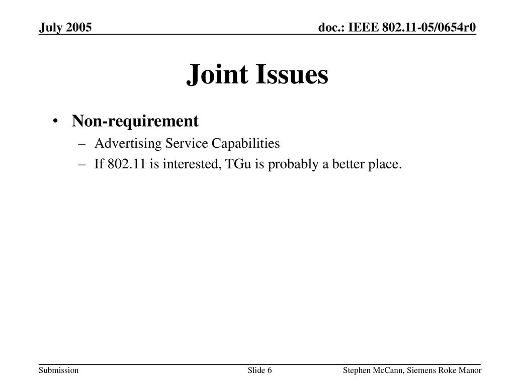 Joint Issues Non-requirement Advertising Service Capabilities