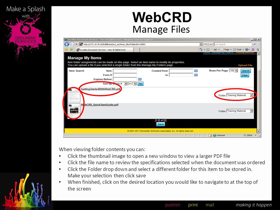 WebCRD Manage Files When viewing folder contents you can: