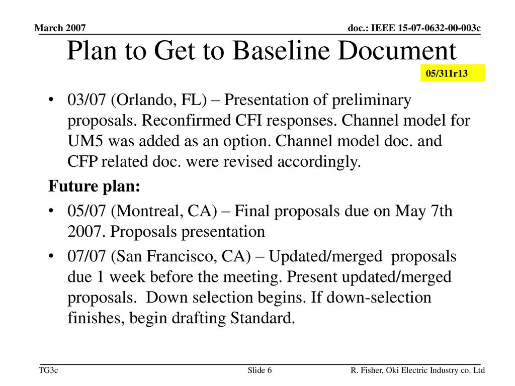Plan to Get to Baseline Document
