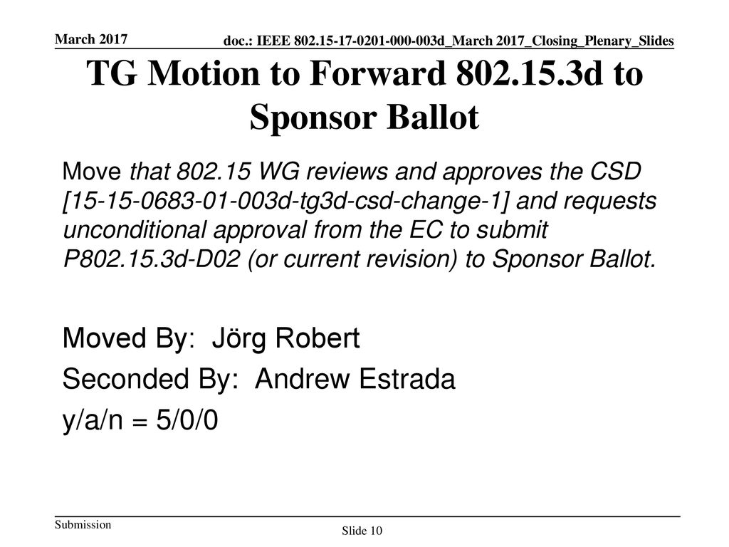 TG Motion to Forward d to Sponsor Ballot