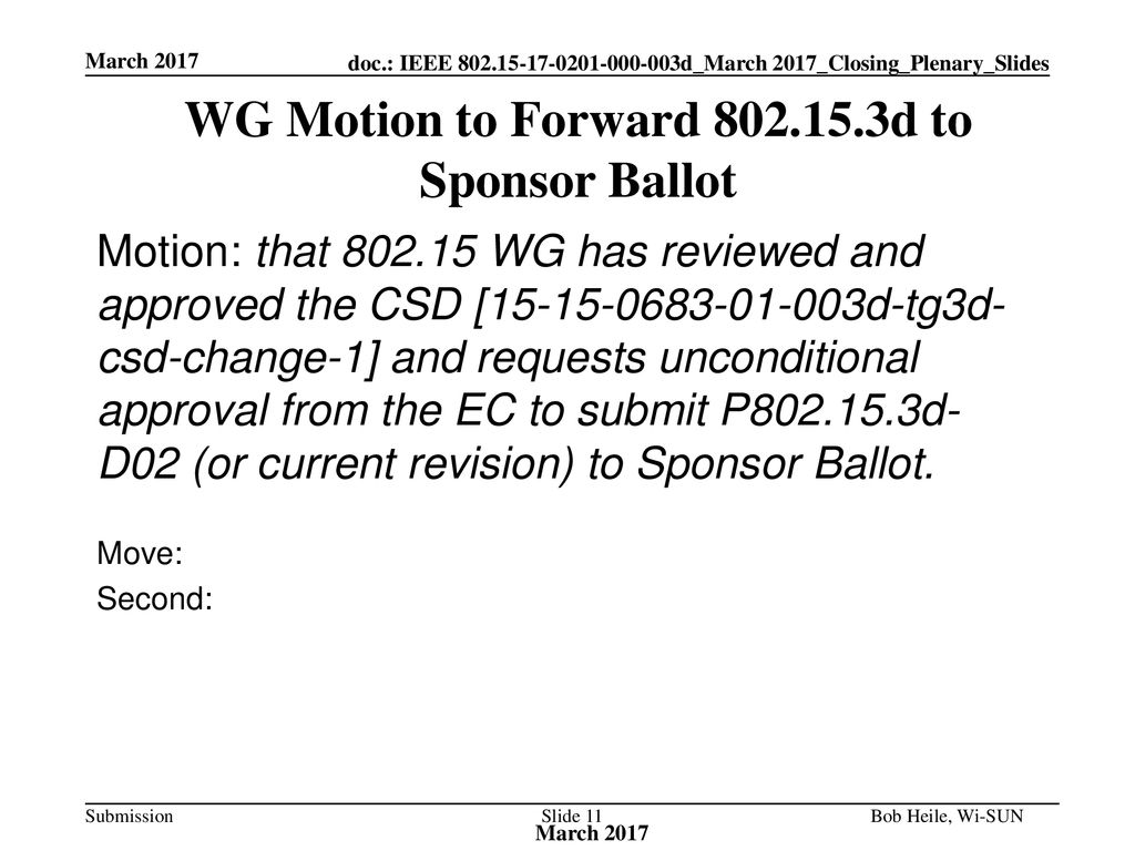 WG Motion to Forward d to Sponsor Ballot