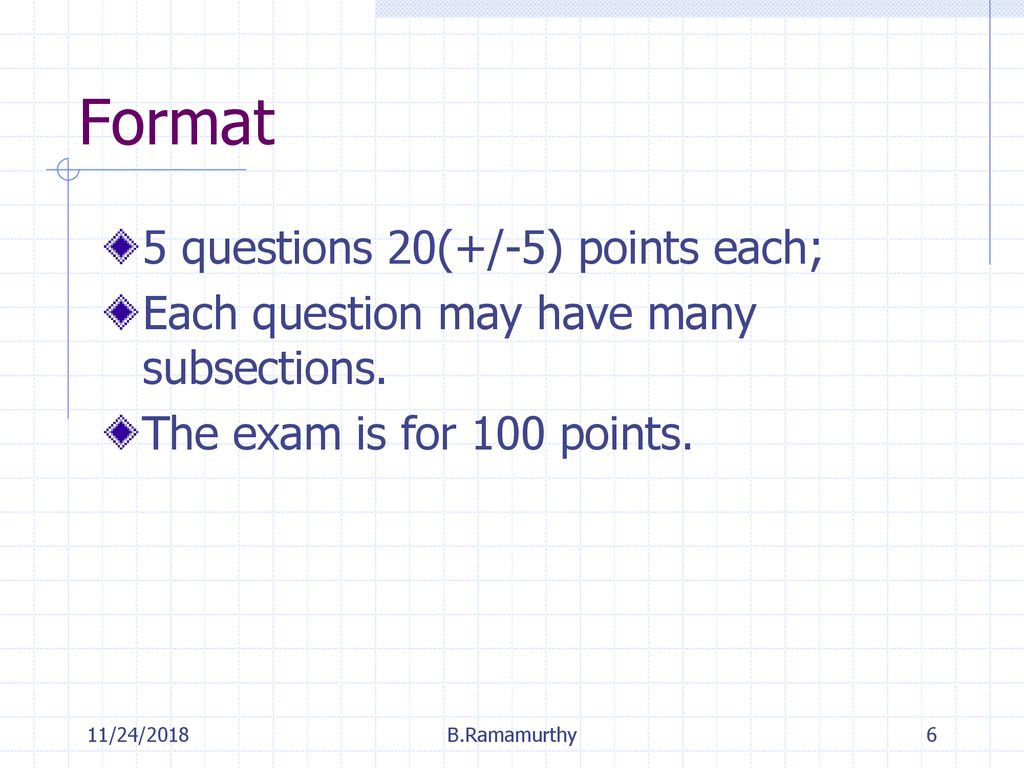 Format 5 questions 20(+/-5) points each;