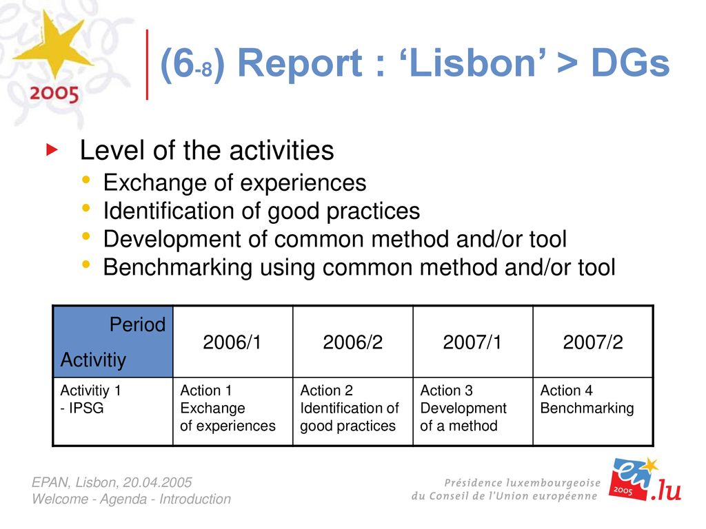 (6-8) Report : ‘Lisbon’ > DGs