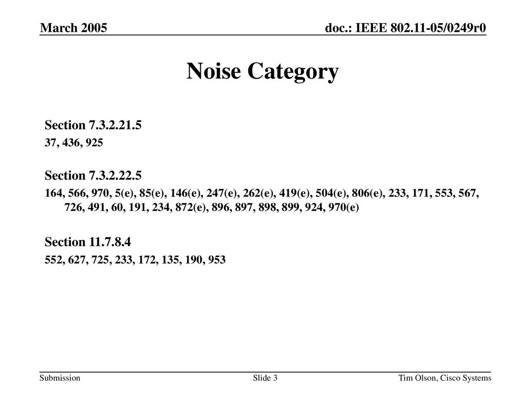 Noise Category March 2005 Section Section