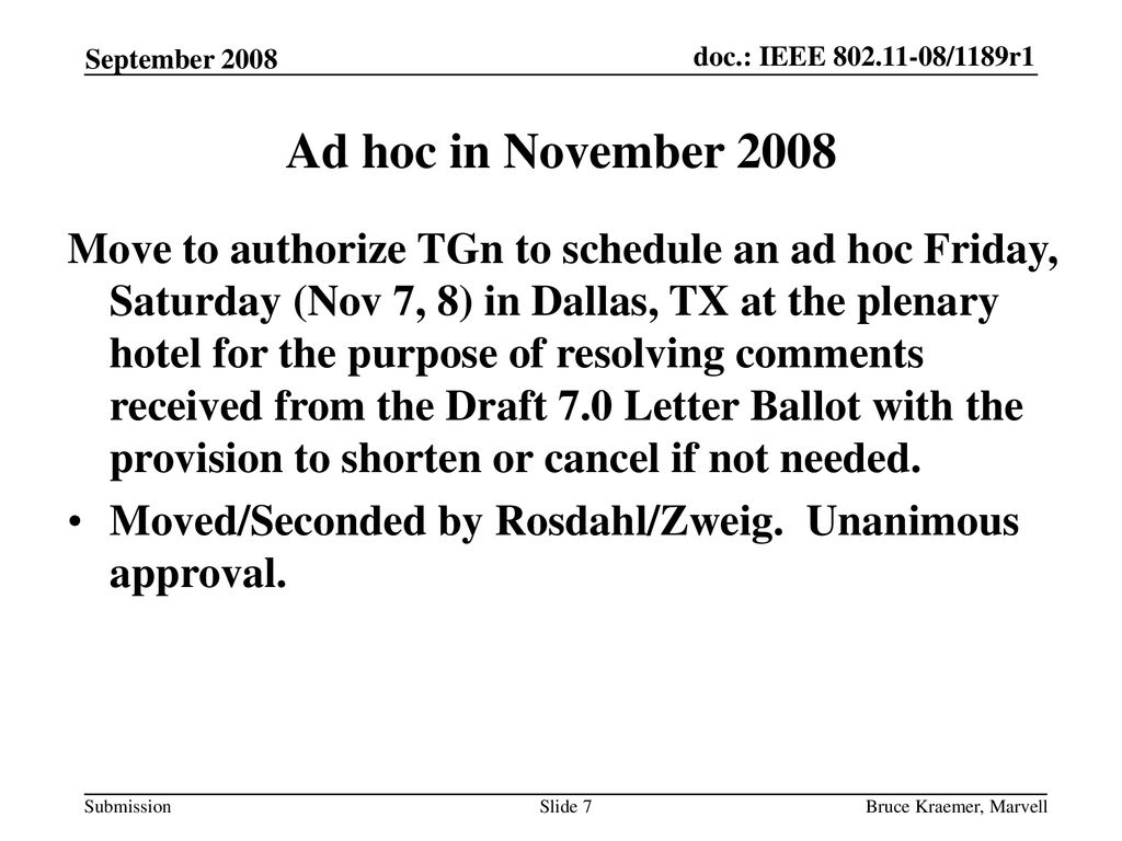 September 2008 Ad hoc in November