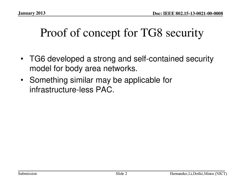 Proof of concept for TG8 security