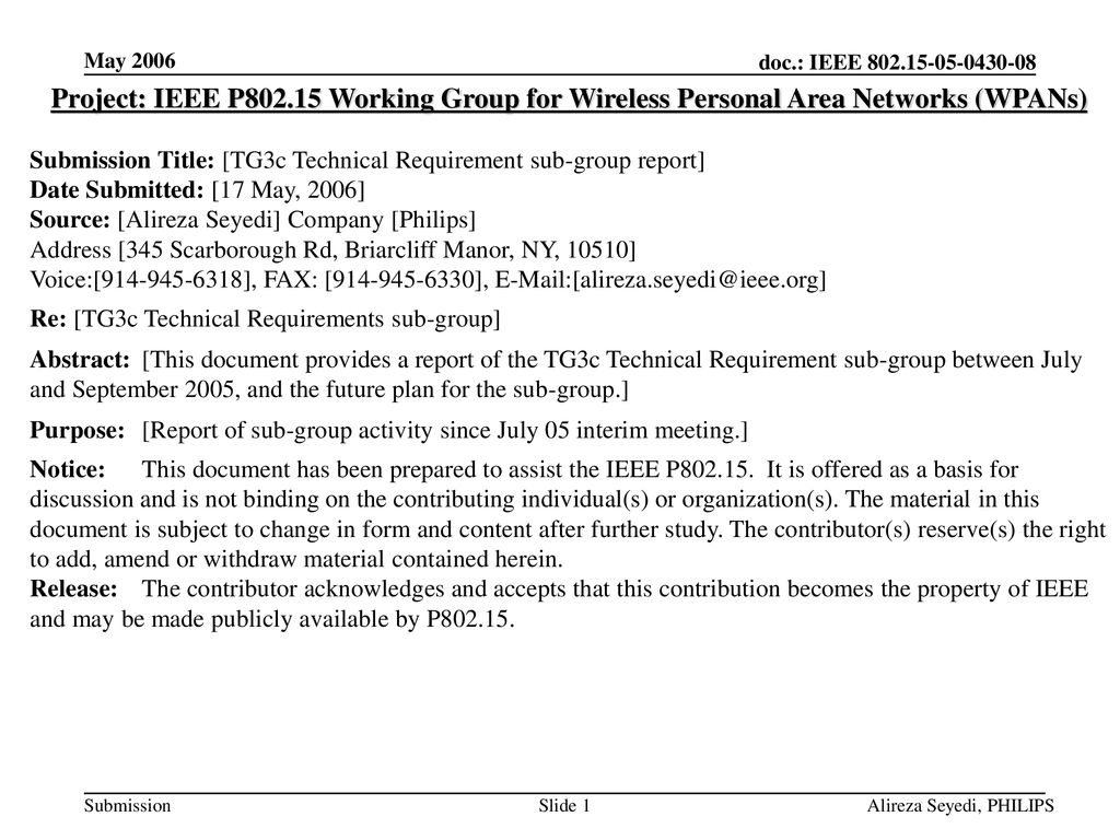 May 2006 Project: IEEE P Working Group for Wireless Personal Area Networks (WPANs)