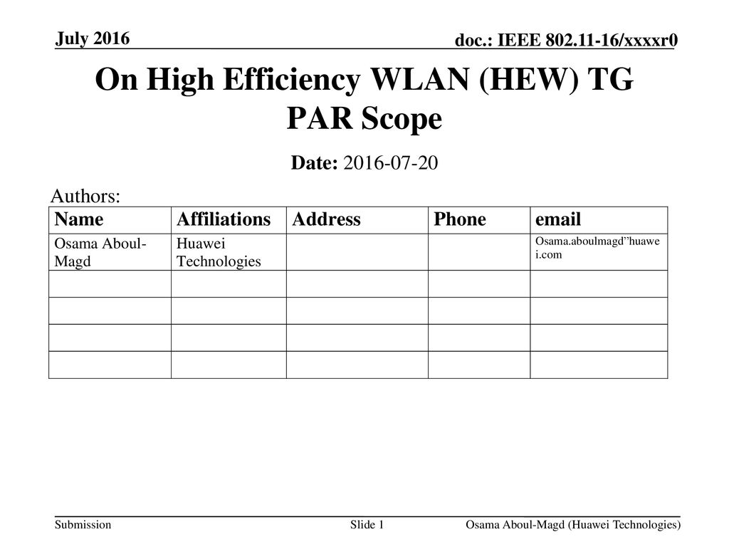 On High Efficiency WLAN (HEW) TG PAR Scope