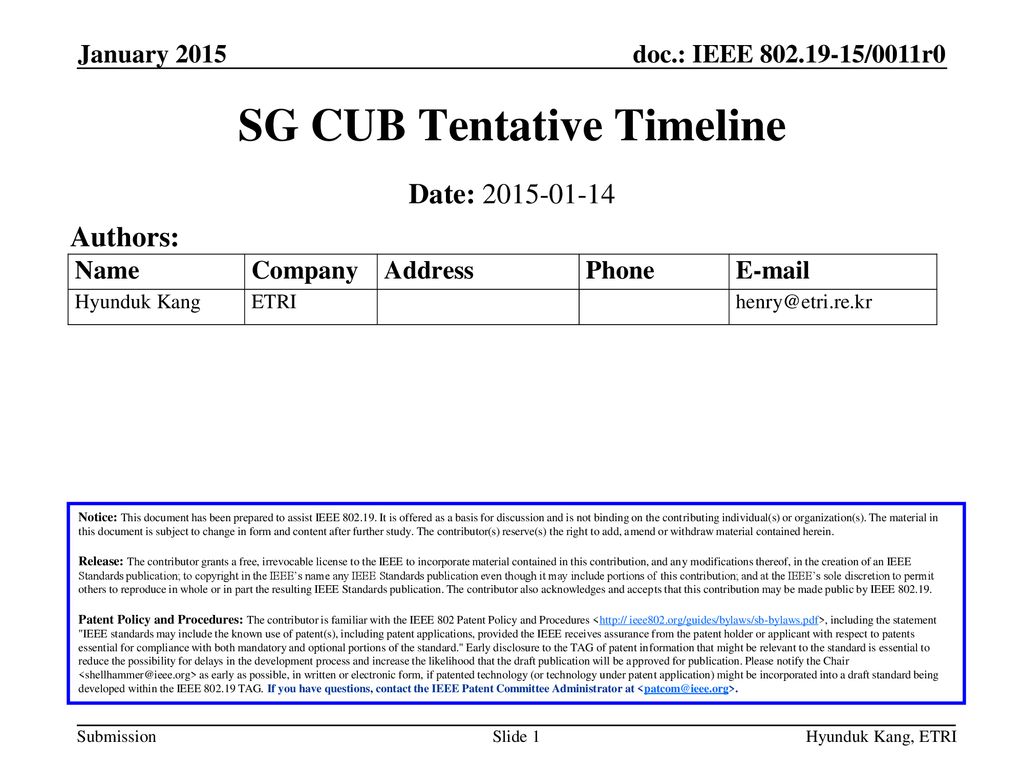 SG CUB Tentative Timeline