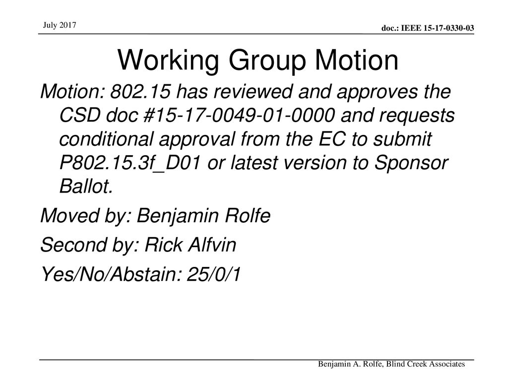 Working Group Motion