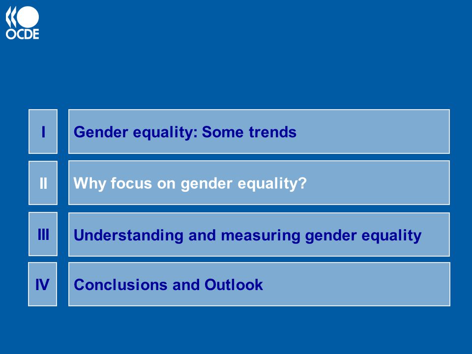 I Gender equality: Some trends. II. Why focus on gender equality III. Understanding and measuring gender equality.