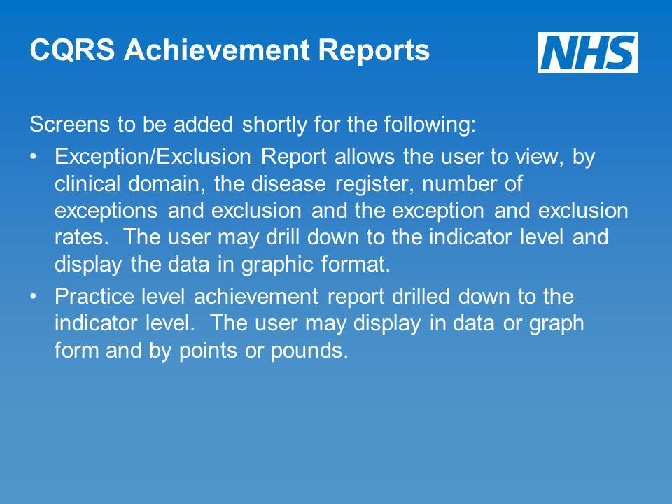 CQRS Achievement Reports