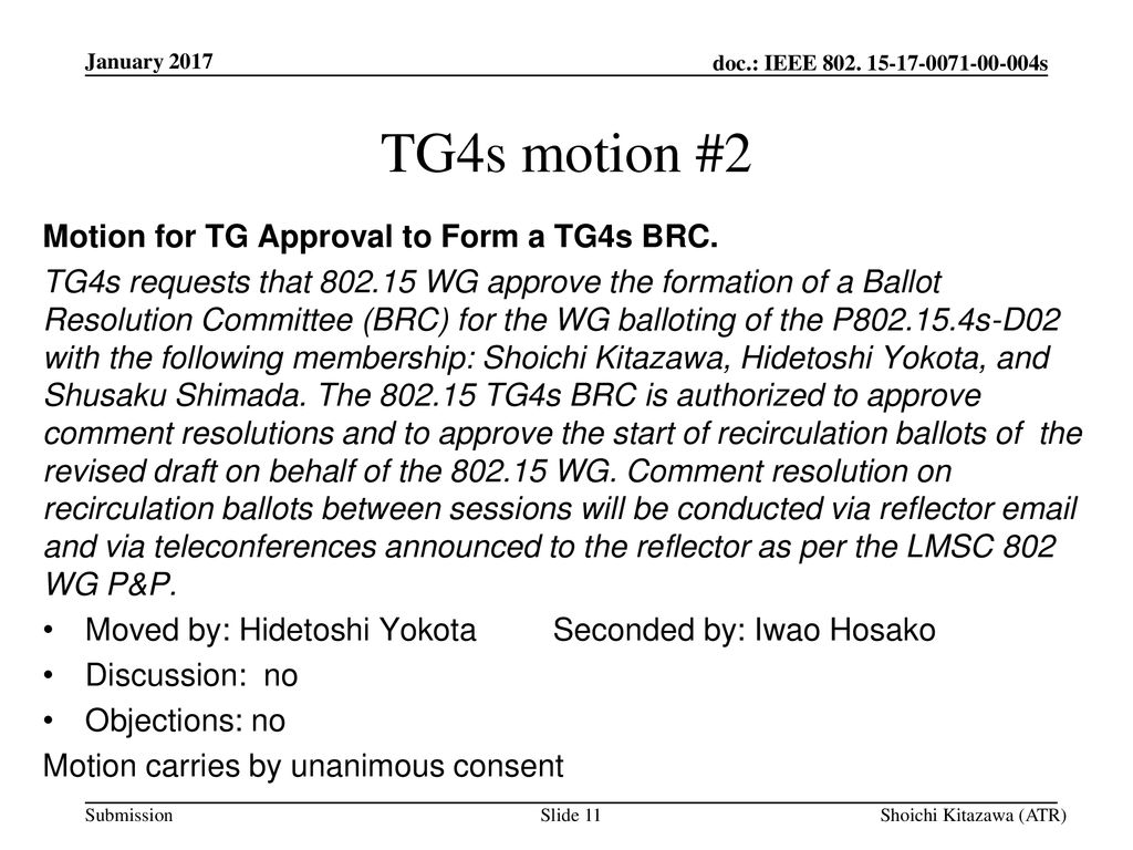 TG4s motion #2 Motion for TG Approval to Form a TG4s BRC.