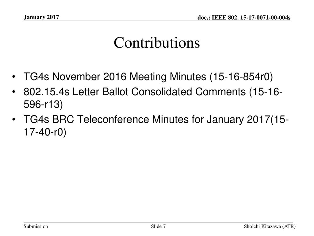 Contributions TG4s November 2016 Meeting Minutes ( r0)