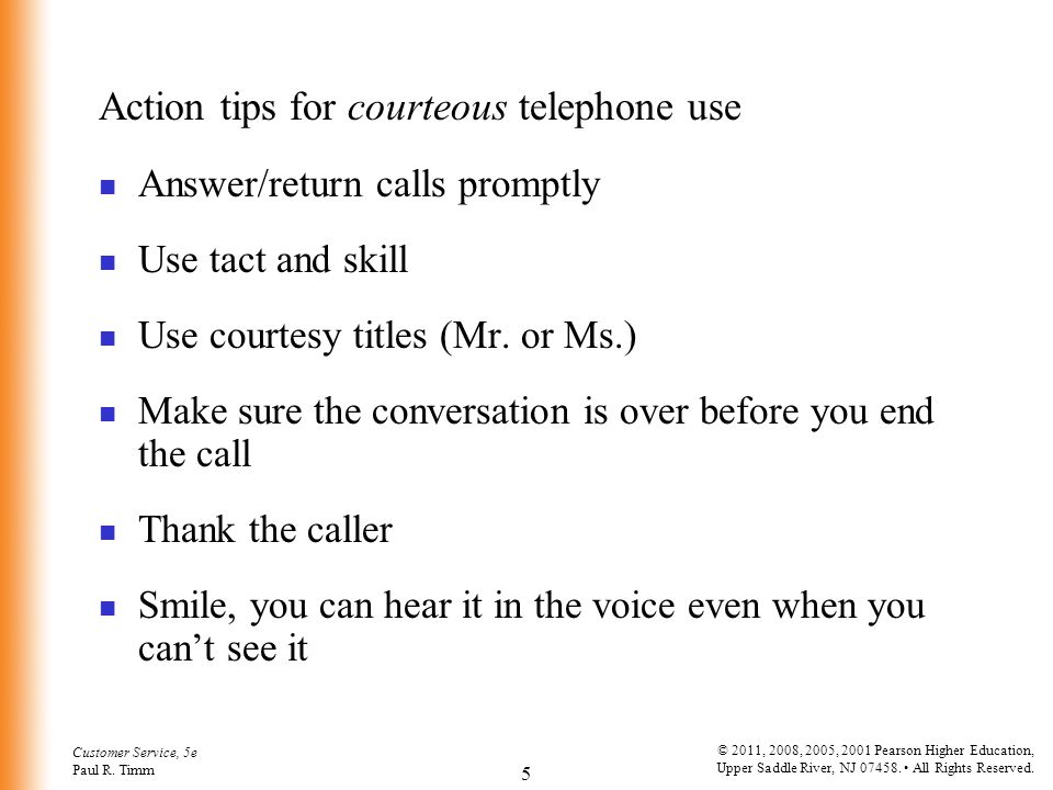 Action tips for courteous telephone use