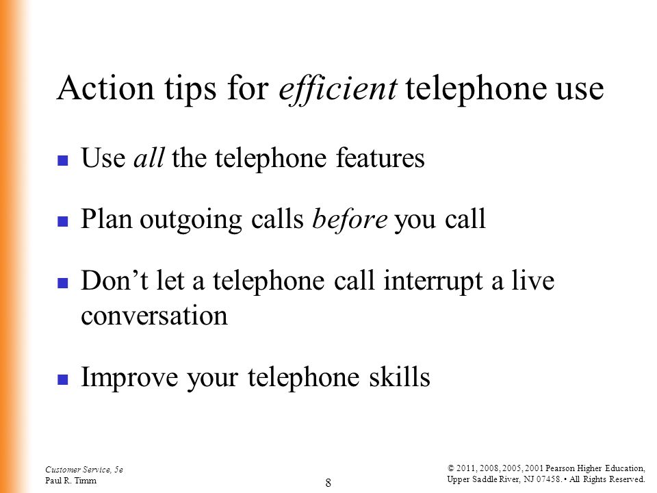 Action tips for efficient telephone use