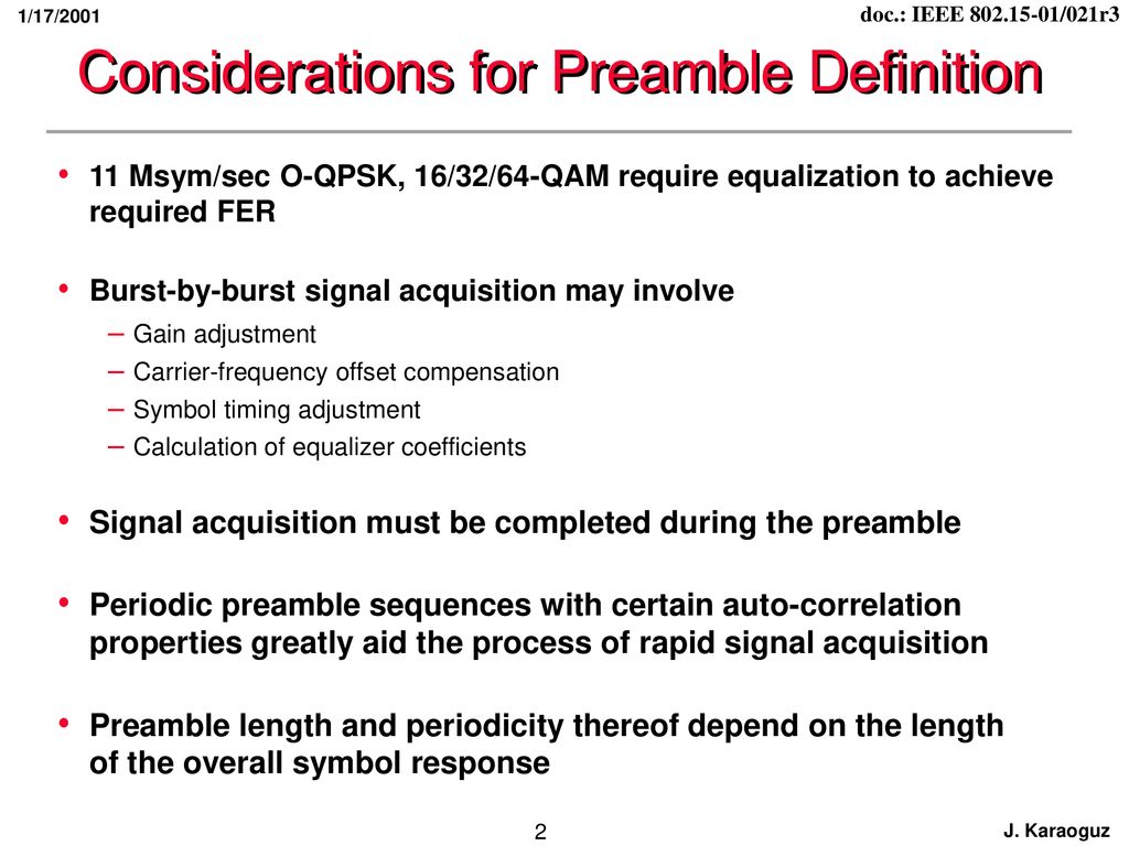 Considerations for Preamble Definition
