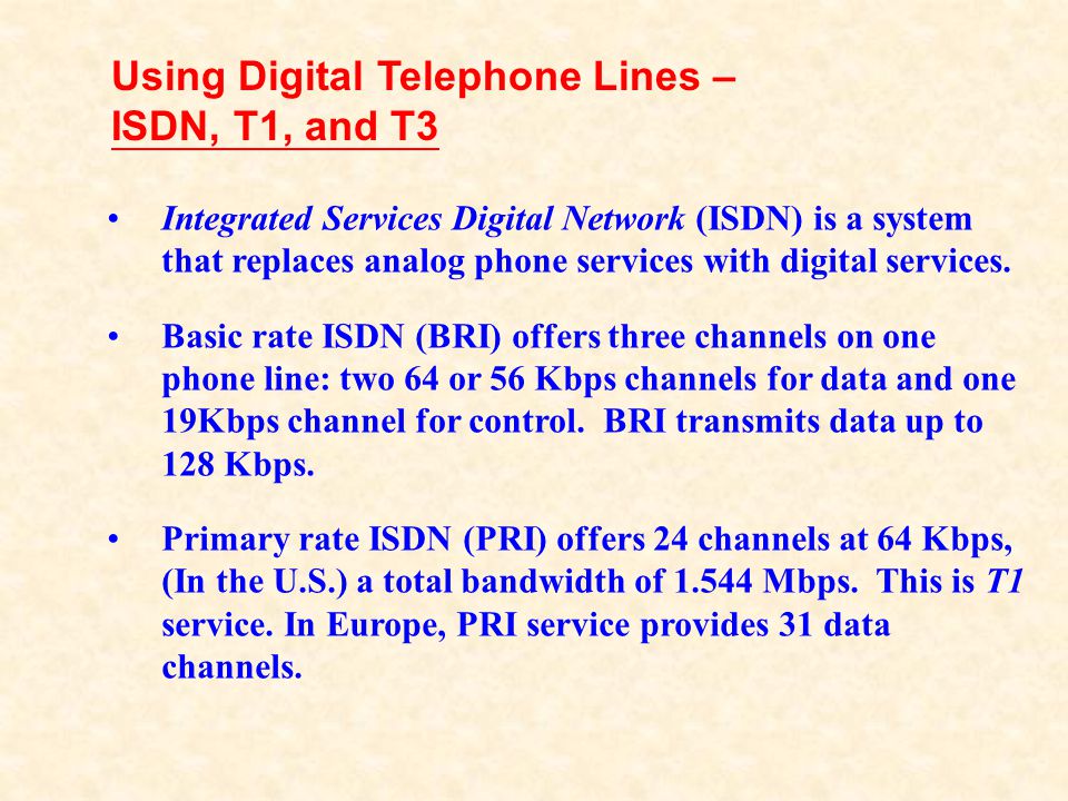 Using Digital Telephone Lines – ISDN, T1, and T3