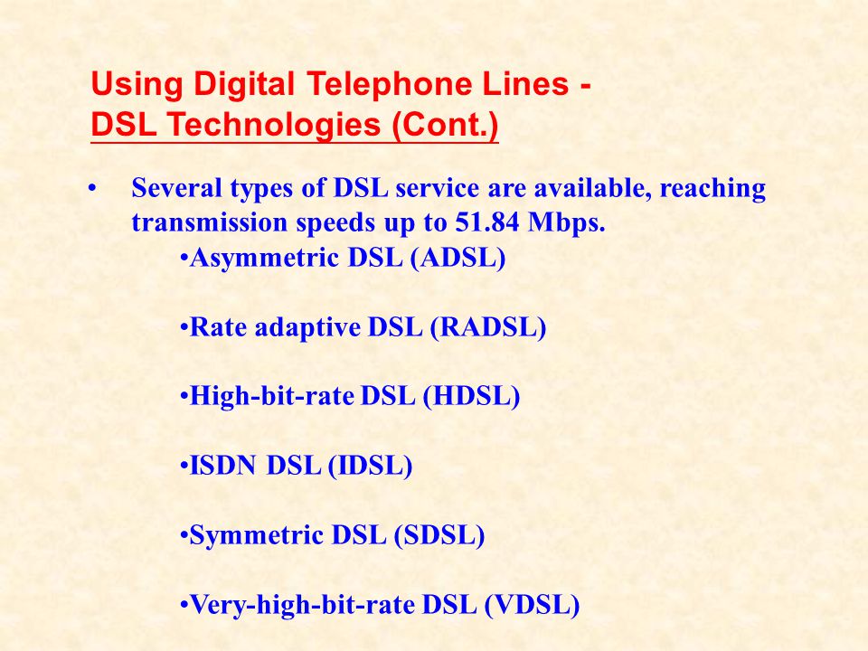 Using Digital Telephone Lines - DSL Technologies (Cont.)