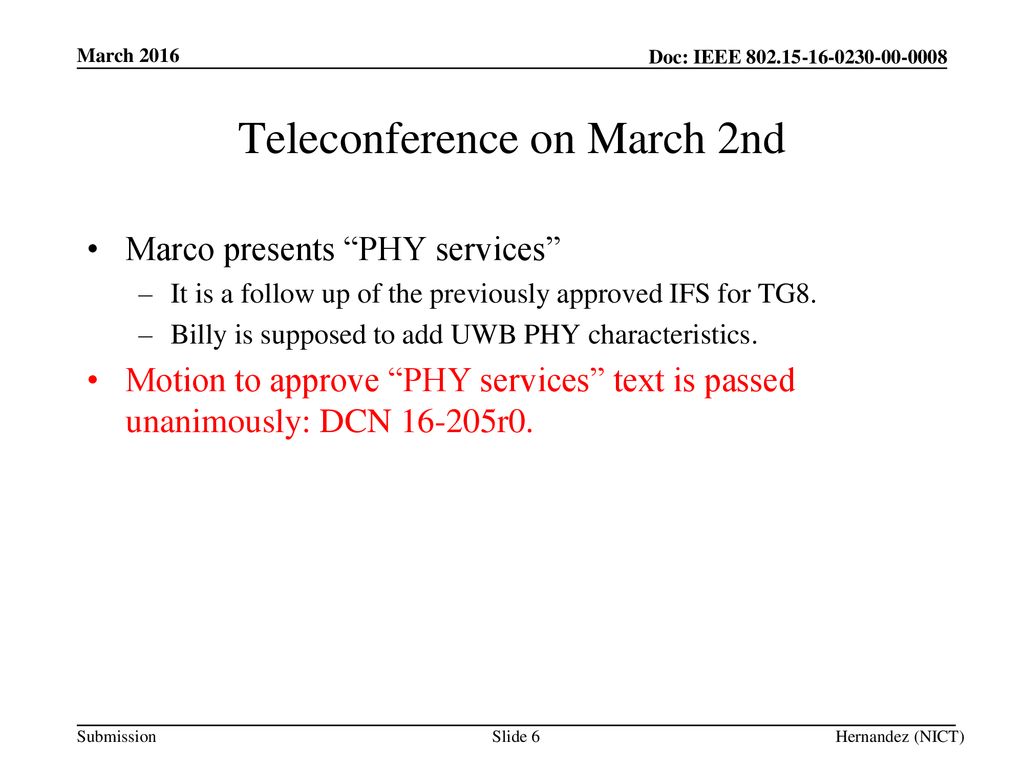 Teleconference on March 2nd