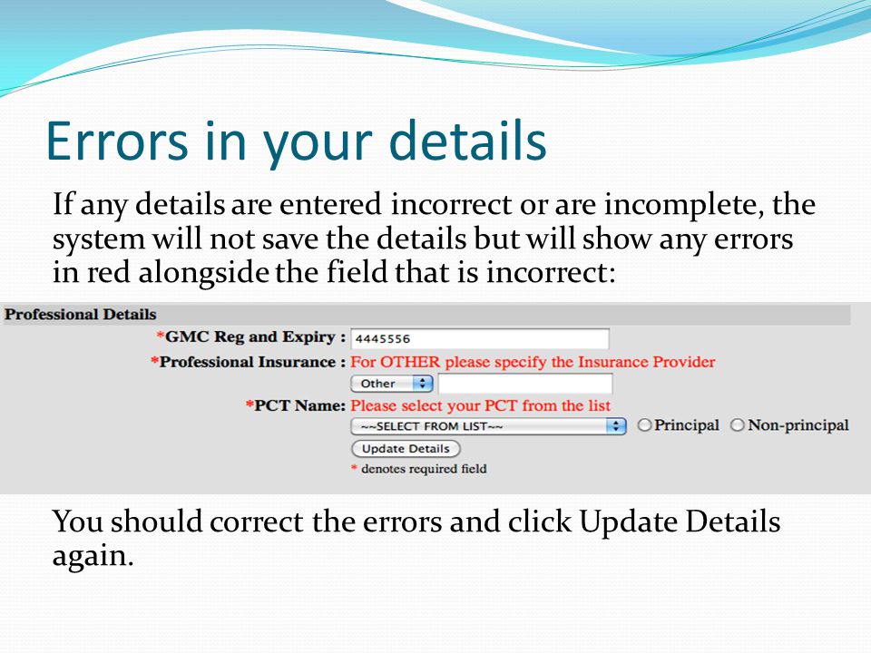 Errors in your details