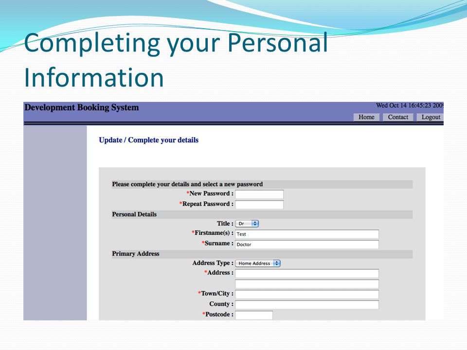 Completing your Personal Information