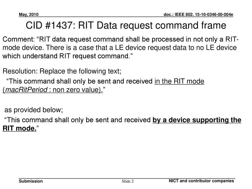 CID #1437: RIT Data request command frame