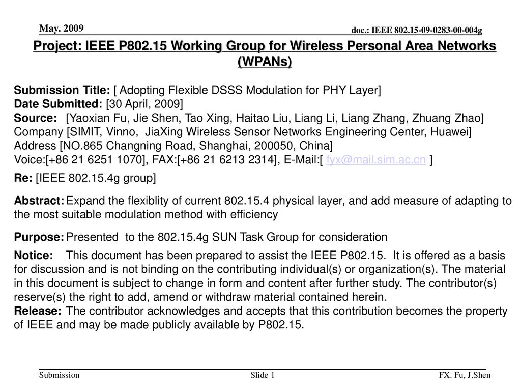 May Project: IEEE P Working Group for Wireless Personal Area Networks (WPANs)